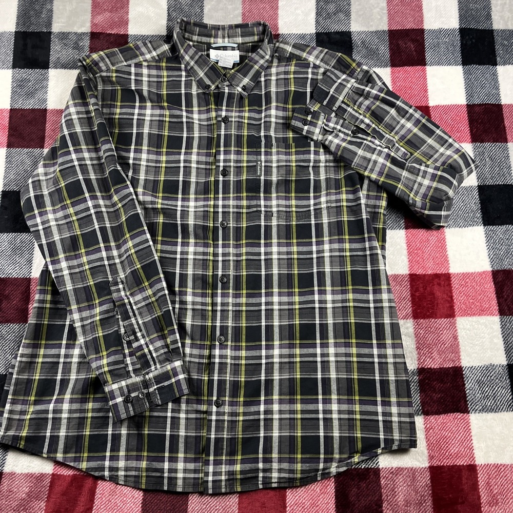 Columbia Shirt Mens XXL Red Blue Plaid Long Sleeve Button Front Pocket Cotton - Picture 4 of 10